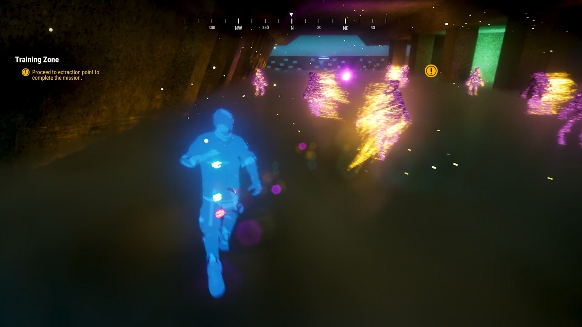 RHM training-zone gameplay with enemies and extraction objective
